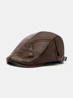 COLLROWN Boina de piel sintética de color liso para hombre Sombrero