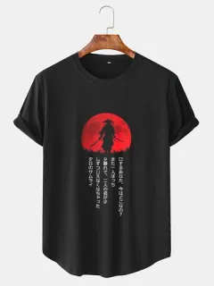 Camisetas con estampado japonés de figura de sol rojo