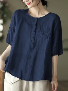 Blusa informal con bolsillo con botones lisos