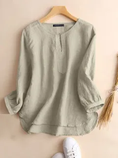 Blusa casual con ribete de encaje sólido