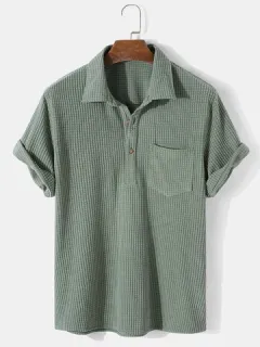 Henley tipo gofre de color liso Camisa