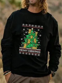 Sudaderas con estampado de árbol de Navidad Gato