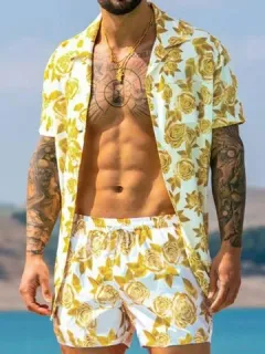 Traje de manga corta floral hawaiano