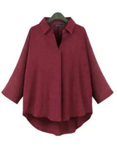 Blusa casual de color liso con solapa