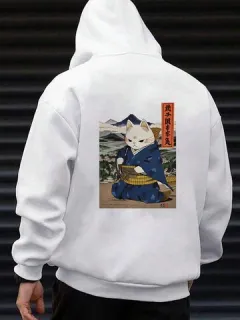 Sudaderas con capucha con estampado de figuras japonesas Gato