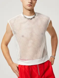 Top corto transparente de malla sexy para hombre