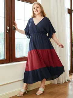 Patchwork de bloques de color de talla grande Vestido