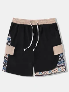 Shorts Étnicos Geométricos Patchwork