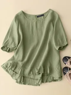 Blusa de algodón con dobladillo con volantes lisos