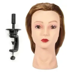 17 Inch Gold Hair Training Cutting Head Hairdressing Practice Mannequin with Clamp Holder