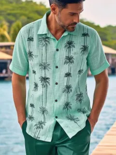 Camisas de vacaciones con estampado de árboles de coco