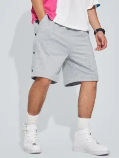 Mens Side Snap Button Design Pure Color Loose Shorts