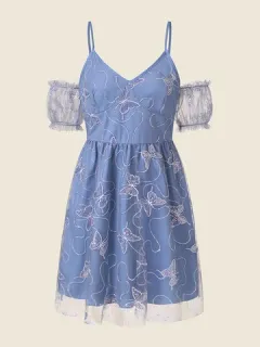 Butterfly Pattern Overlay Dress