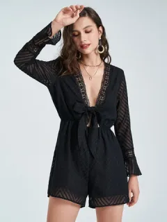 Sheer Deep V Neck Romper