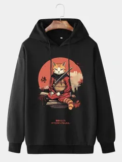 Sudaderas con capucha con estampado de guerrero japonés Gato