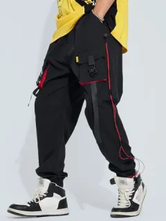 Mens Contrast Drawstring Flap Pocket Street Cargo Pants