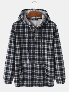 Plaid Half Button Corduroy Hoodies