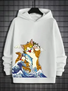 Sudaderas con capucha Japanese Wave Gato y peces