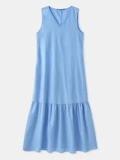 Plain Sleeveless Long Ruffles Dress