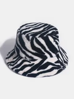 Felt for Women and Men Zebra Pattern Velvet Windproof Soft Bucket Hat