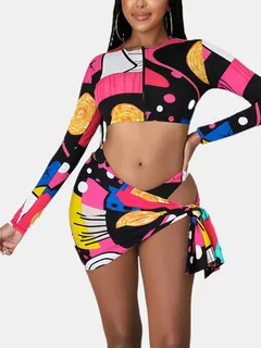 Bikinis con cremallera frontal y estampado geométrico