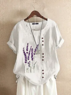 Blusa de manga corta con bordado floral