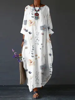 Floral Planta Tripulación Cuello Vestido