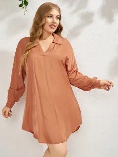 Cuello de muesca de talla grande Camisa Vestido