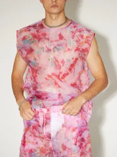 Camiseta sin mangas transparente con estampado Tie Dye