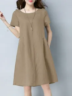 Liso Bolsillo Midi Informal Vestido