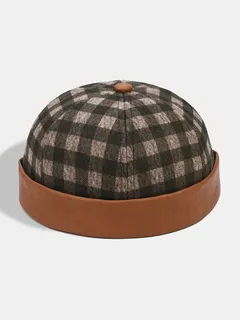 Collrown Men & Mujer Plaid Patrón Gorro sin ala de retazos Cráneo Sombrero