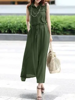 Solid Pocket Drawstring Waist Dress