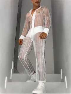 Conjunto de 2 piezas transparentes a rayas para hombre