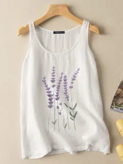 Camiseta sin mangas de algodón con estampado de plantas