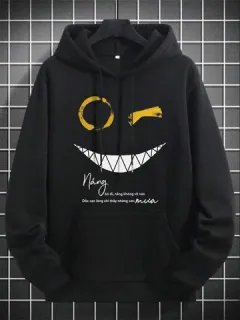 Sudaderas con capucha con estampado de letras y sonrisa divertida