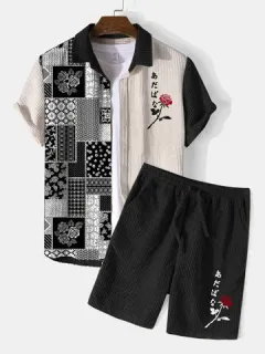 Conjunto bordado de rosas japonesas