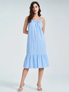 Adjustable Strap Solid Ruffle Dress