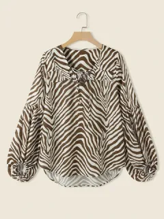 Zebra Print Lace-up Blouse