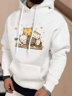 Cartoon Cat Star Print Hoodies