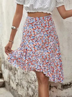 Skirt with irregular ruffles and floral print