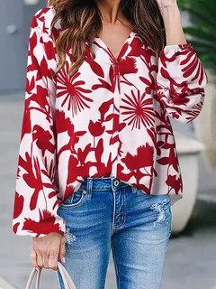 Blusa informal de manga larga con estampado de plantas