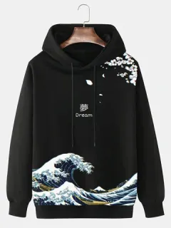 Sudaderas con capucha con estampado floral de ondas japonesas