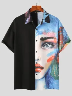 Patchwork con estampado de caras abstractas Camisa