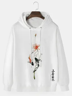 Sudaderas con capucha con estampado de loto chino y koi