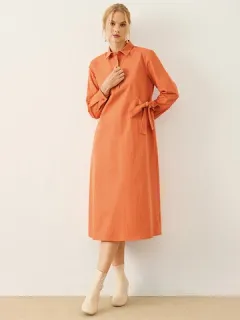 Bowknot Plain Long Sleeve Dress