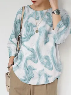 Marble Pattern Rounded Hem Blouse