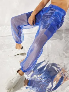 Bolsillo de malla transparente sexy para hombre Pantalones