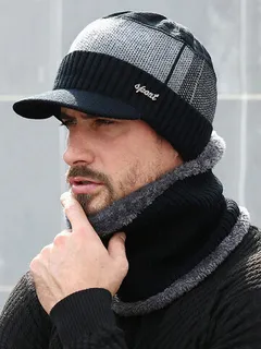 Hombres Skullies Beanie Sombrero Gorro de invierno Conjunto de gorros de bufanda de lana