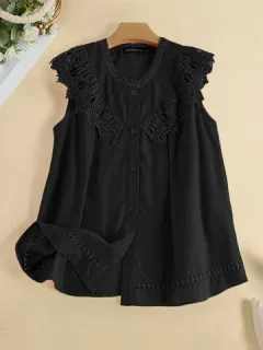 Lace Splicing Button Front Tank Top