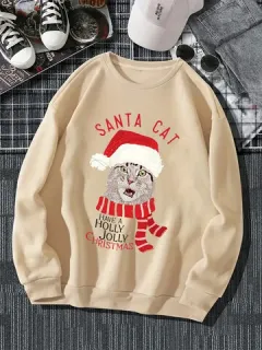 Navidad Gato Sudaderas con estampado de letras